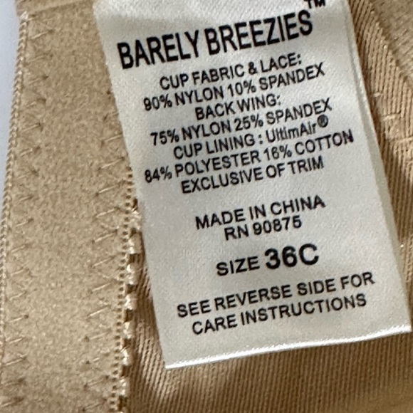 Barely Breezies. sz 38C bra. Sand color with gray lace accent - Picture 9 of 10